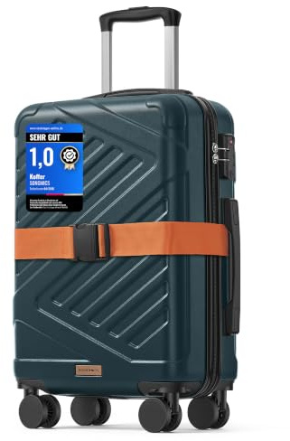 SONGMICS Maleta Cabina, Maleta Rígida de Viaje, Equipaje de Mano, Candado TSA, Correa Incluida, ABS, 4 Ruedas Dobles, Tamaño Cabina, M, 55 x 36 x 20 cm, Turquesa Pizarra RLP001C101
