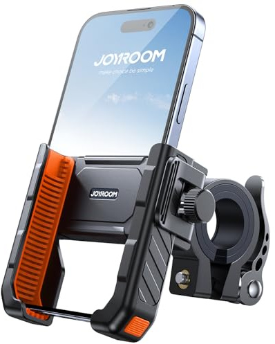 JOYROOM 2026 Fahrrad Handyhalterung, Anti Shake Stoßdämpfender mit 1S Schnellverschluss, Universelle Handyhalterung Motorrad für 4.7-7.0 Zoll Smartphones, Kompatibel für iPhone 17 & Samsung, Orange