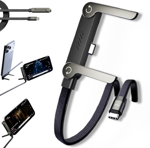 2 in 1 Charging Cable with Invisible Holder,240W Fast Charging Cable,1.5M Braided Type C Cables with Folding Phone Holder,Sideways Charger for Smartphones/Tablets (C-L,1)