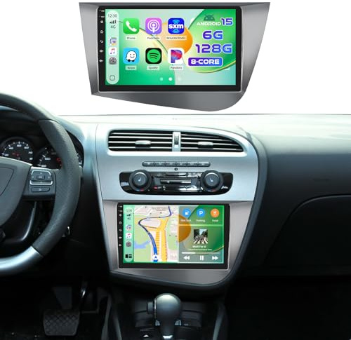 Inefala 8Core 6G+128G Autoradio Android 15 para Seat Leon MK2 2005-2012 | Pantalla Táctil de 9, Wireless CarPlay, Android Auto, GPS, WiFi, BT, RDS/FM, SWC, Cámara Trasera, MIC