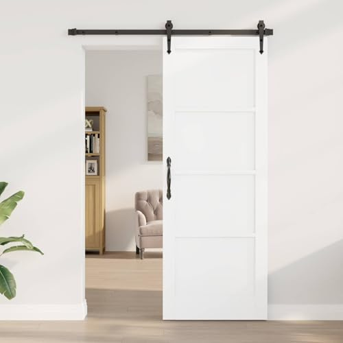 RuiNingRN Puerta interior blanca de madera contrachapada 78 x 211 cm, puerta corredera rústica para interiores, ahorra espacio, montaje DIY versátil, con aspecto de madera natural y construcción