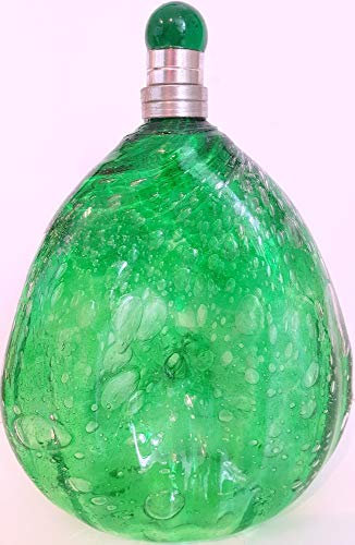 Jarra de cristal con burbujas de aire, soplado artesanalmente botella estilo antiguo jarrón de vidrio verde, con un tapón de rosca contenido aprox. 0,5 litros y una altura de 19 – 21 cm