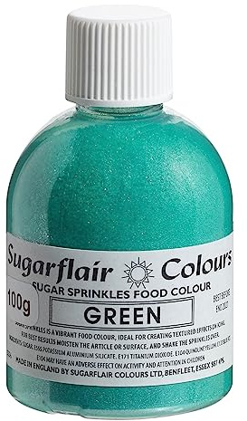 Sugarflair Green Edible Glitter Sugar Sprinkles - for Cake Decorating, Sprinkle on Cakes, Cupcakes Treats, Desserts Ice Cream and Deserts - 100g