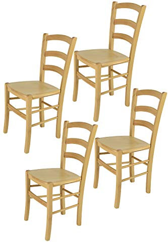 t m c s Tommychairs - 4er Set Stühle Venice für Küche und Esszimmer, robuste Struktur aus lackiertem Buchenholz im Farbton Naturfarben und Sitzfläche aus Holz