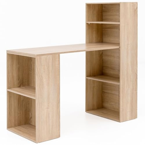 Wohnling Schreibtisch WL5.693 mit Regal 120 x 120 x 53 cm Sonoma Holz Modern, Schreibtischregal Ablagefächer PC Tisch, Computertisch mit Ablage, Design Tisch Büro mit Aufbewahrung