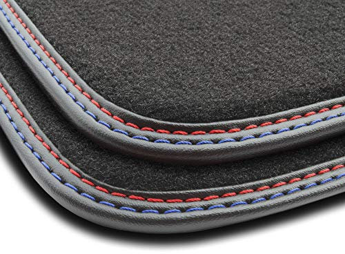 MOTOS Premium Velours-Fußmatten passend für BMW 3er E30 1982-1994 Coupe, Cabrio - Premium, Leder, Rot-Blau fußmatten Auto - Erleben Sie neuen Fahrkomfort mit einem Automatten Satz für Ihr Auto
