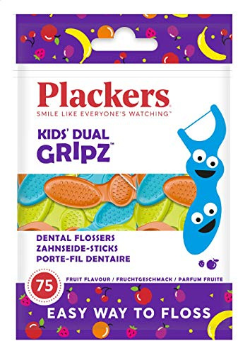 Plackers Kids Flossers, Blue, Yellow, Orange, Wild Fruit, 75 Count