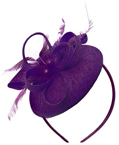 Caprilite Sinamay Haarreif mit Perlen, rund, für Damen, Hochzeit, Ascot Rennen, pflaume, Einheitsgröße