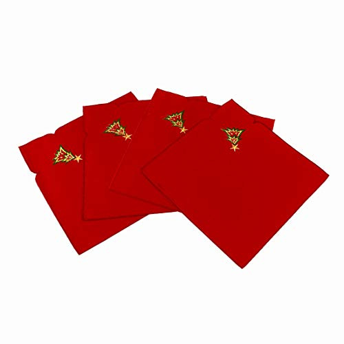 Grelucgo Embroidered Christmas Holiday Holly Tree Napkins (12 × 12 Inches Napkins (4 Pieces))