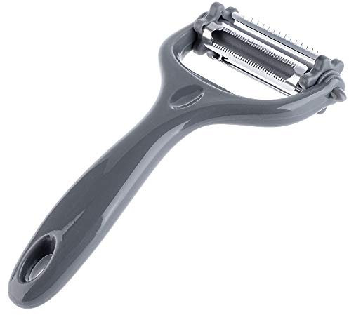 KADAX Schäler aus Kunststoff, 3 in 1, Universalschäler mit 3 Klingen aus Edelstahl für Obst, Gemüse, Möhren, Apfel, Kartoffel, multifunktionaler Sparschäler mit ergonomischem Griff