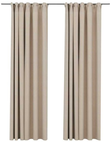 vidaXL 2X Vorhang Verdunkelung mit Haken Verdunkelungsvorhang Kräuselband Thermo Gardine Blickdicht Vorhänge Leinenoptik Beige 140x225cm