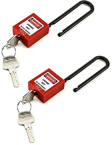 QWORK® Cadenas de sécurité, 2 cadenas avec 4 clés, avec poignée de verrouillage en nylon non conducteur allongée de 76mm, rouge