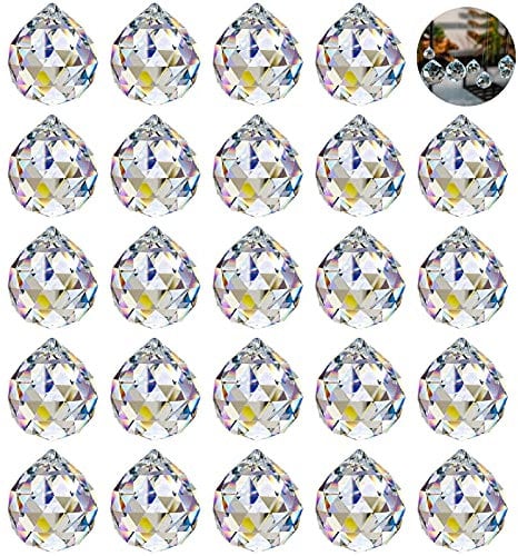 24er Kristalle zum aufhängen, Kristallkugel Prisma mit 24 Metallring,Kristall Prisma aus Glas, Kristall Glas Prisma, Kristalle zum Aufhängen Kronleuchter, Feng Shui Sonnenfänger Kristall, für Fenster