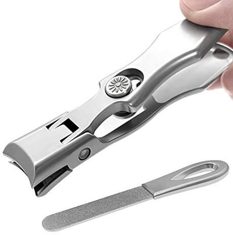VOGARB Toenail Clippers for Thick Nails Extra Large Wide Jaw Opening Toe Nail Clippers Heavy Duty Fingernail Cutter No Splash for Men Women Adult Seniors (Silver with File)