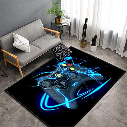 Modern Gamer Carpets for Bedrooms Teenager Boy Girl Kids Anime Gaming Graffiti Gamepad Joystick Pattern Bed Rugs Living Room Decorations Floor Indoor Area Rugs Non-Slip Pads (Black 2,100x150 cm)