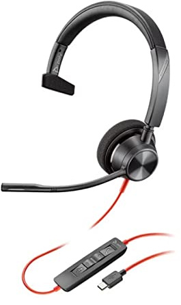 Plantronics Poly Blackwire 3310 Microsoft USB-C Headset - Mono - USB Type C - Wired - 32 Ohm - 20 Hz - 20 kHz - Over-The-Head - Monaural - Supra-aural - Noise Cancelling Microphone