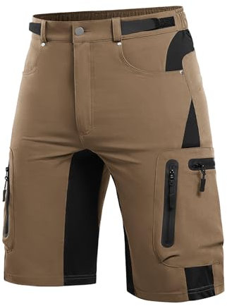 Cycorld Kurze Hosen Herren, Wanderhose Atmungsaktiv mit 6 Taschen Leichte Schneltrocknen Fahrradhose MTB Hose Radlerhose Manner Kurz Cargo Bermuda Shorts Treking Outdoorhose Sommer(Khaki,M)
