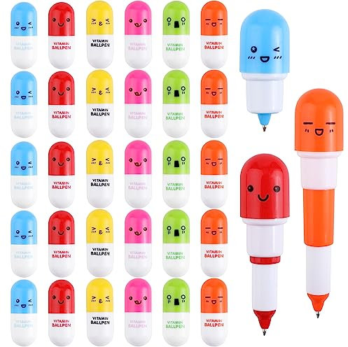 30 Pezzi Mini Penne a Sfera a Scomparsa, Mini Penne Retrattili a Forma di Pillole Mini Pillola Penna Carino Emotion per la scuola, l'ufficio e la casa (6 colori)