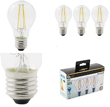 DIALL GLS LED Lamps ES Clear Filament 6.5W Neutral White 3 Pack 806 Lumens
