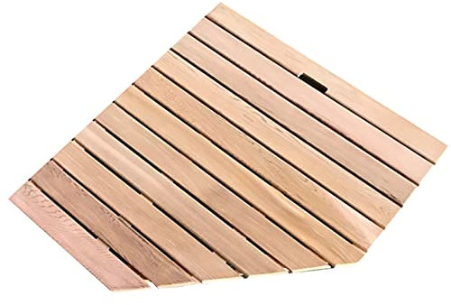 ACiyD Fächerförmige/rautenförmige Massivholz-Badezimmer-Anti-Rutsch-Matte, 80 x 80 cm Teak-Badematte, Badezimmer-Duschmatte, wasserdichte Holzbodenmatte, Badezimmer-Pool-Sauna (D 90 x 90 cm)