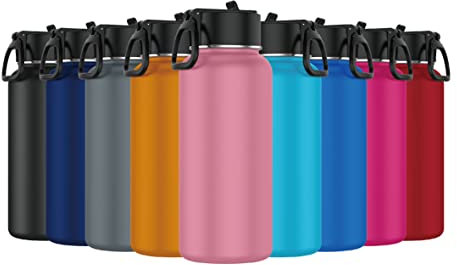 Mi Ko Mi Ka Botella de Agua de Acero Inoxidable - Botella Térmica Reutilizable Deportiva | Sin BPA | Mantiene Frio y Calor | Termo y Hermética - A Prueba de Fugas (1 Litro, Rosa)