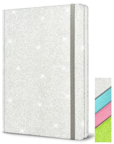Silber Glitzer Notizbuch A5, Funkelnder Glitzer Löst Sich Nie Ab 21x14,5cm 80 linierte Blätter Funkeln Kleines Notizbuch Liniert für Frauen Tagebuch Mädchen Schreiben von Home Office Projektarbeiten