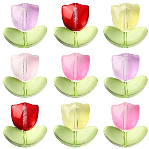 Ipotkitt Lot de 100 perles tulipes en verre faites à la main 6 couleurs