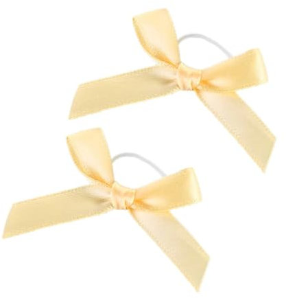 200 Stück Satin Band Deko Schleifen Fertigschleife Geschenkschleifen, Schleifen mit elastische Gummibänder,für Verschiedene Flaschendekorationen,DIY Hochzeit Kartenherstellung Verzierungen,Gold