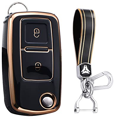 KUNIO Schlüsselhülle Passt für VW MK4 Bora Golf 4 5 6 Jetta Passat Polo Passt für Seat Autoschlüssel Hülle TPU Schlüsselanhänger Schlüsseletui Schlüsselcover 2 Tasten B Schwarz