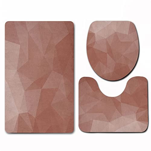 Weich Badematten & Badteppiche Set 3 teilig Mikrofaser rutschfest Badezimmerteppich,Dreieckiges Mosaik zum Valentinstag in Schattierungen von Low Poly,Maschinenwaschbar Badvorleger und Toilettenmatte
