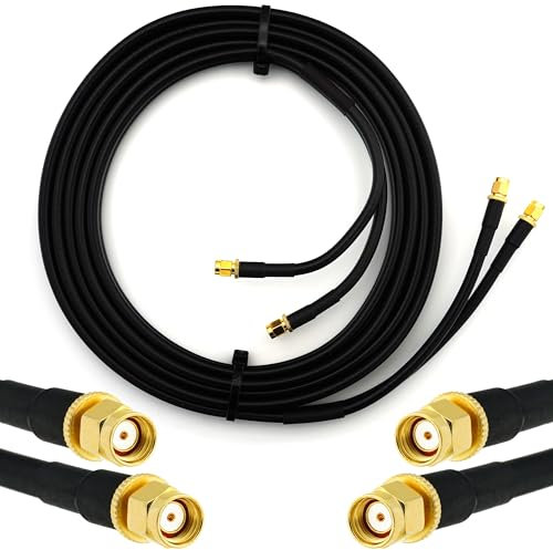 RANGEFUL 3 m RP-SMA Maschio Cavo Coassiale Doppio — RPSMA Cavo antenna esterno di prolunga 3 metri a bassa perdita Twin HF-240 (equivalente a LMR 240) — adattatore per Router Wireless Antenna WiFi