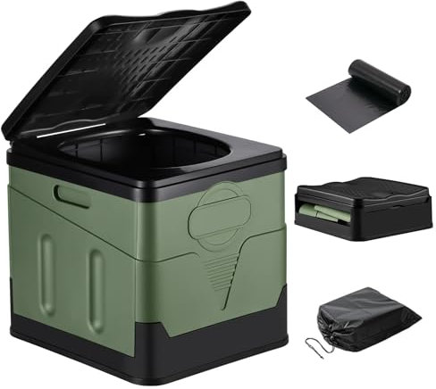 Toilettes portatives de camping,toilettes portatives pliantes avec le couvercle, pour adultes toilettes extérieures de seau de camping plage randonnée nautique voyage toilettes (Vert)