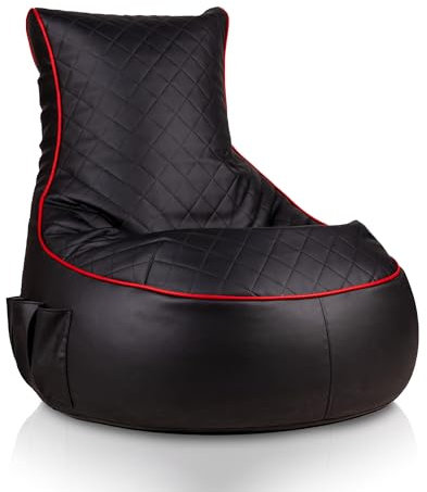 Bepouf Poltrona Sacco Puf Pouf Con Schienale Alto Ecopelle Pieno (Gaming Nero Rosso, L)