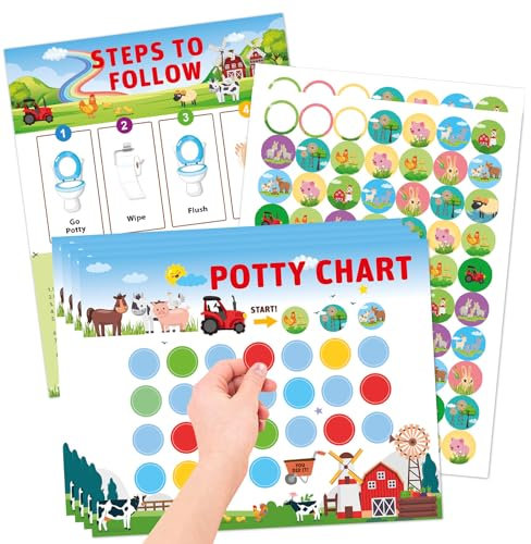 Potty Training Reward Chart, KAMHBE 10 Sheet Potty Training Chart for Toddlers Boys Girls - Farm Potty Chart with Stickers Toilet Training Reward Chart Develop Toileting Habit (Farm)