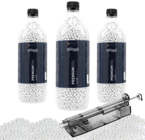 3er Pack Walther Softairkugeln 6mm BB 0,20g 15.000 STK. Weiß Airsoft Kugeln mit Softair Speedloader
