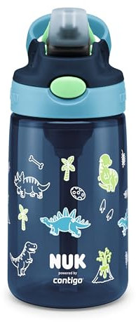 NUK By Contigo Easy Straw Cup | Trinkflasche mit Trinkhalm für Kinder (ab 4 Jahren) | Hergestellt aus strapazierfähigem Tritan | BPA-frei | spülmaschinenfest | 420 ml | Dinosaurier