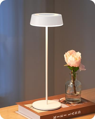 EDISHINE Rechargeable Table Lamp, LED Touch Bedside Lamp, 2 Color Modes, Dimmable Small Lamp for Living Room, Bedroom, Patio, Camping, 3600mAh, White