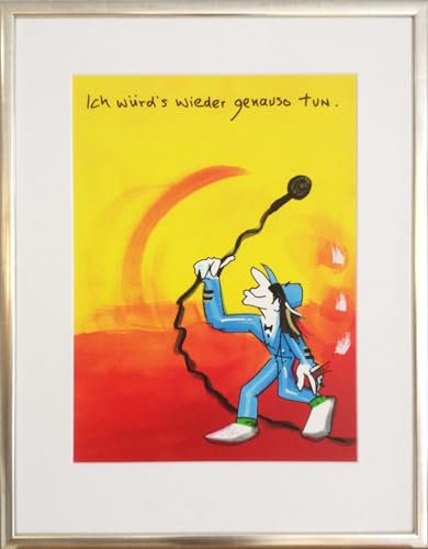 Kunstverlag Christoph Falk Ich würd`s Wieder genauso tun - UDO Lindenberg Bild - handsignierte Auflage original Grafik im silberfarbenem Rahmen hinter Museumsglas. Likörell. Siebdruck.