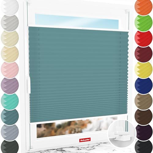 Schuette® Plissee ohne Bohren ● Premium Kollektion: Cove Calm (Taubenblau) ● 85x130cm (Breite x Höhe) ● Suprafix Faltrollo X Klemmfix Rollo ● Blitzschnelle Montage inkl. Video