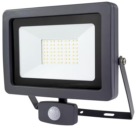 REV Aussenlampe FLARE - LED Aussenleuchte mit Bewegungsmelder, IP44, Strahler außen 50W, 4250 Lumen, 6500K, Erfassungswinkel 90° auf 7m, anthrazit