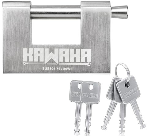 KAWAHA 71/80KD-5SK Candado resistente de acero inoxidable en forma de D con llave para puerta de garaje, contenedores, cobertizo y almacén (3-1/8 pulgadas, llave diferente, 5 llaves de acero