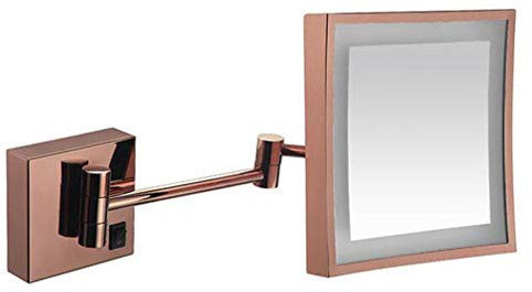 FJYDM Miroir de courtoisie de Maquillage à LED, grossissement 3X Miroir de Salle de Bain Miroir de beauté Mural Miroir cosmétique Extensible alimenté par Prise, Or Rose (Color : Rose Gold)