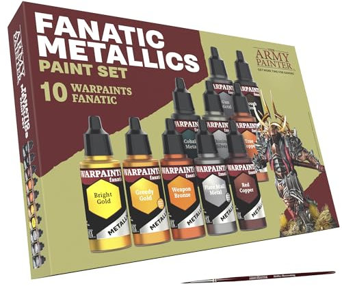 The Army Painter, Warpaints Fanatic Metallics Paint Set Combo, 10 x 18ml Acryl Metallic Modellbau Farben & 1 Pinsel - Modell Farben für Wargames Tabletop Figuren & Dnd Miniatures