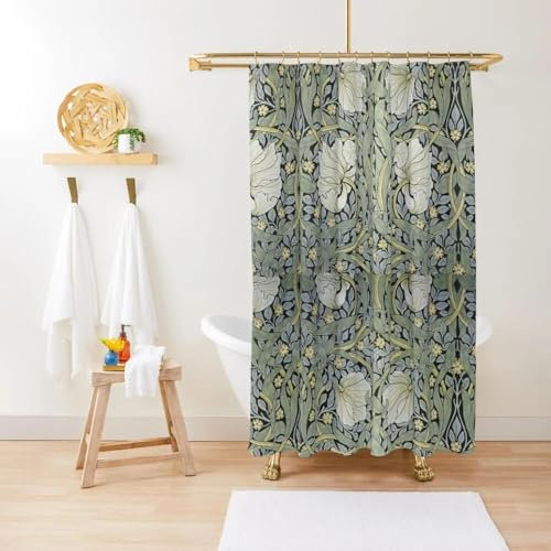 ZXBNNN William Morris Rideau de Douche Rideau de Douche de Luxe Salle de Bain Rideau de Douche Ensemble Plante Salle de Bain décor Rideau avec Crochets 180x180cm (70.87x70.87in)