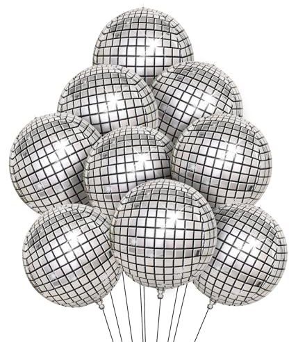 Luftballons Geburtstag, 9 Stück Discokugel Luftballon, 22 Zoll 4D Ballons, Folienballon für Disco Mottoparty, Party Deko, Silvester 2025 Dekoration