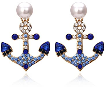 Blaue Anker-Ohrringe für Frauen, Niedliche Anker-Aussage-Ohrringe, Nautische Anker baumeln Ohrringe hypoallergen, Seemann Schiff-Symbol-Anker-Tropfen-Ohrringe, Ozean Anker Böhmische Ohrstecker