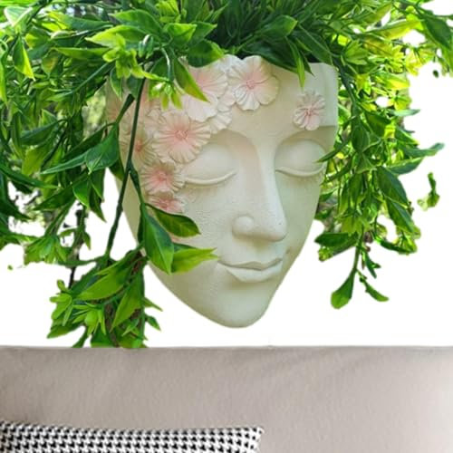Wand-Blumentopf in Kopfform – Topf in Form eines Gesichts aus Kunstharz, Pflanztopf mit Sukkulentenkopf | Wand-Blumenbehälter für die Dekoration drinnen und draußen, Blumentopf