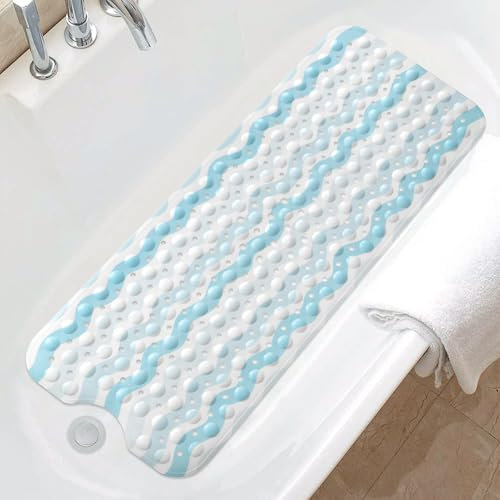 Bath Tub Shower Mat Non Slip: 40 x 100 cm Extra Long Shower Mat Non Slip Anti Mold with Suction Cups & Drain Holes - Machine Washable and Soft on Feet - Bathroom Floor Mat for Inside Shower