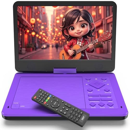 MAGOFLY 12.5 Portable DVD Player with 10.1 IPS Screen for Kids - Car DVD Player with Headrest Mount Bag, 360° Easy Remote, Dual Earphone Jacks, CD/DVD/SD Card/USB Supported, Region Free [Purple]