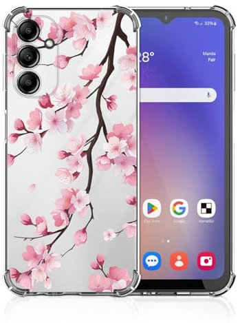 Xkladz Coque Transparente pour Samsung Galaxy A15 4G / 5G, Silicone TPU Bumper Housse pour Filles Femmes Garçons, Motif Floral Anti-Choc HD Clair Étui Protection Case, Sakura